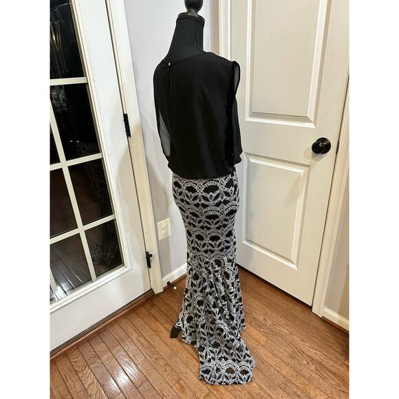 Women Silver Black High- Low lace maxi Bodycon Mermaid dress Size (S) - Picture 5 of 14